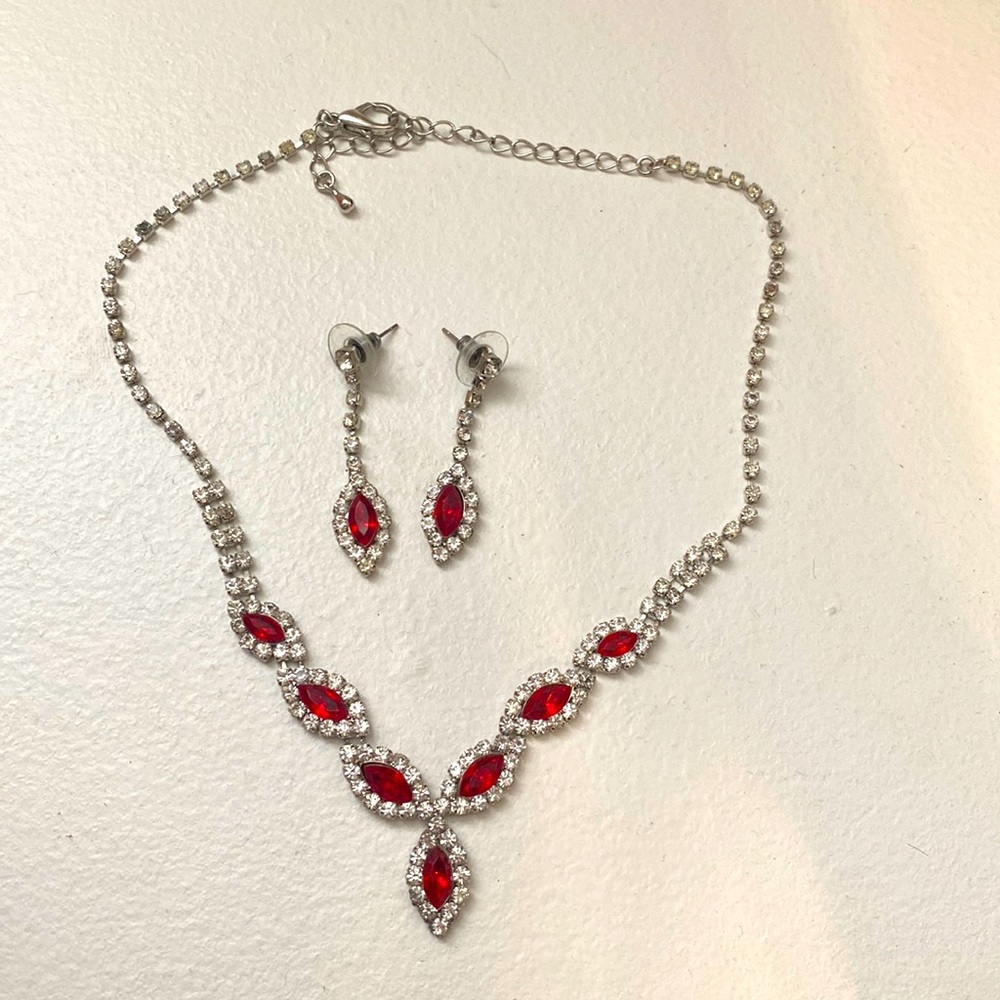 Silver and red diamond necklace (not real diamonds)